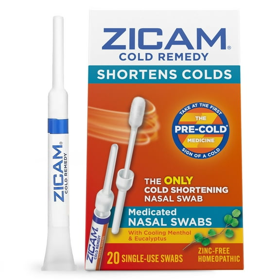 Zicam Cold Remedy Shortens Cold Medicated Nasal Swabs, with Cooling Menthol and Eucalyptus, Zinc-Free, 20 Count