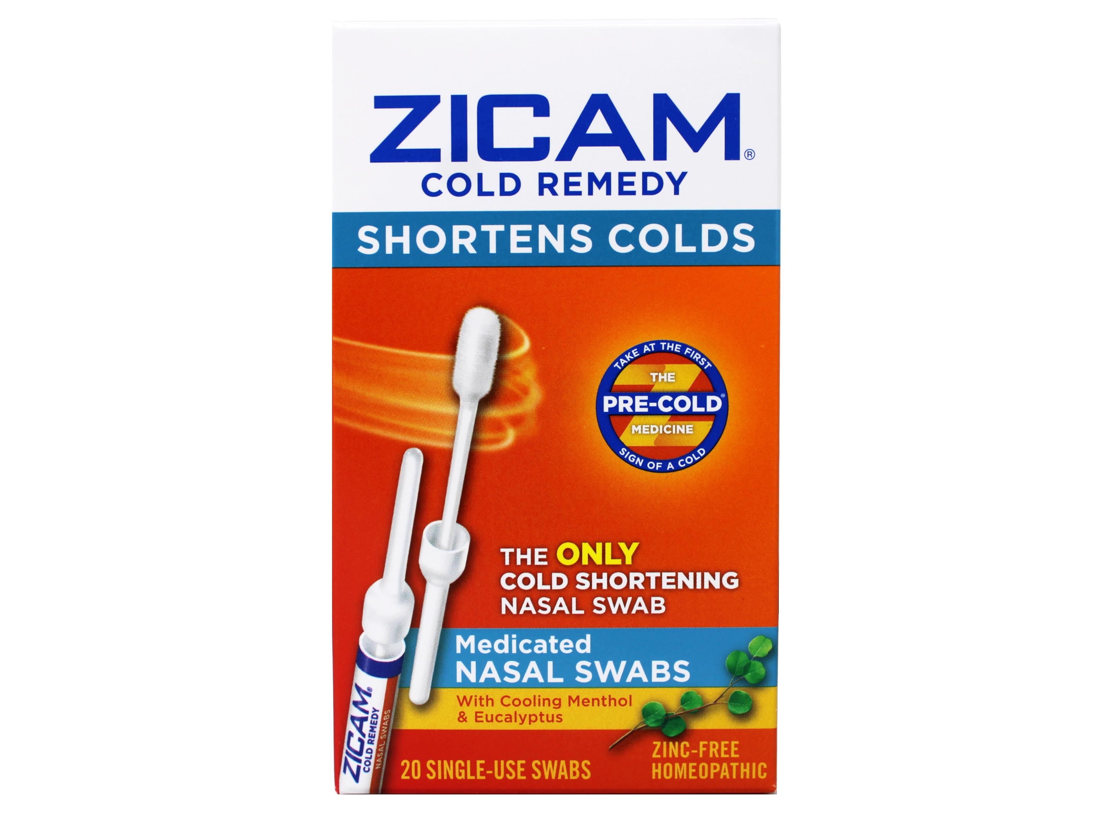 Zicam Cold Remedy Shortens Cold Medicated Nasal Swabs, with Cooling Menthol and Eucalyptus, Zinc-Free, 20 Count