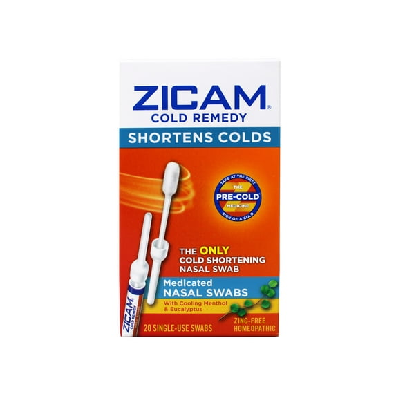 Zicam Cold Remedy Shortens Cold Medicated Nasal Swabs, with Cooling Menthol and Eucalyptus, Zinc-Free, 20 Count