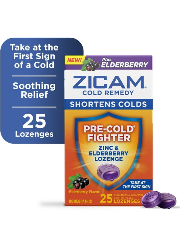 Zicam Cold Remedy Zinc Lozenges, Elderberry Flavor, Homeopathic, Soothes Sore Throat and Coughs, Cold Shortening Medicine, Shortens Cold Duration, 25 Count