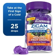Zicam Cold Remedy Zinc Medicated Fruit Drops, Elderberry Homeopathic Cold Shortening Medicine, 25 Ct