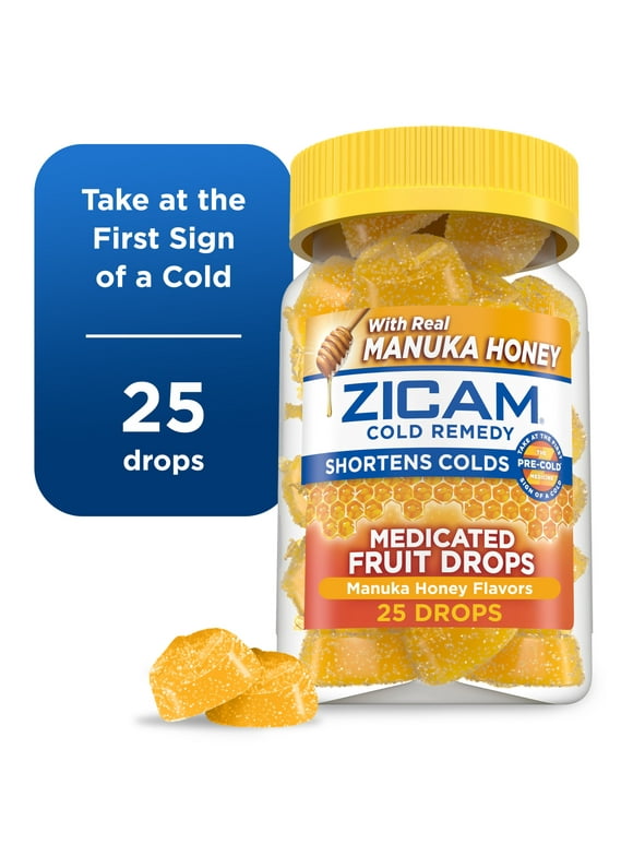 Zicam Cold Remedy Zinc Medicated Fruit Drops, Honey, Homeopathic Cold Shortening Medicine, 25 Ct