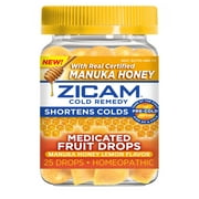 Zicam Cold Remedy Zinc Medicated Fruit Drops, Manuka Honey Lemon Flavor, 25 Count