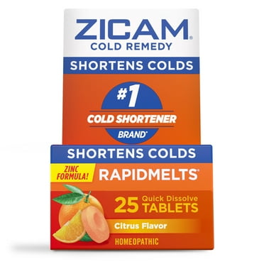Zicam Cold Remedy Zinc RapidMelts, Citrus Flavor, Homeopathic Cold Shortening Medicine, 25 Count