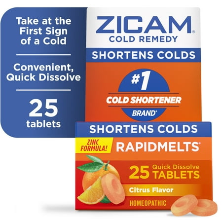 Zicam Cold Remedy Zinc RapidMelts, Citrus Flavor, Homeopathic Cold Shortening Medicine, 25 Count