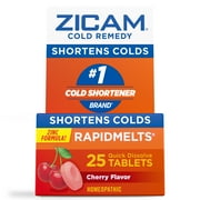 Zicam Cold Remedy Zinc Rapidmelts, Cherry Flavor, Homeopathic Cold Shortening Medicine, 25 Count