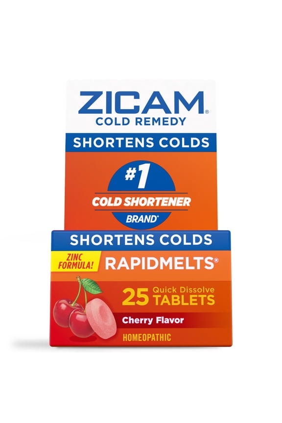 Cold Remedy Zinc Rapidmelts, Cherry Flavor, Homeopathic Cold Shortening Medicine, 25 Count