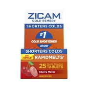 Zicam Cold Remedy Zinc Rapidmelts, Cherry Flavor, Homeopathic Cold Shortening Medicine, 25 Count
