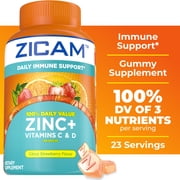 Zicam Daily Immune Support, Gummy Supplement, Zinc, Vitamin C and Vitamin D, Citrus Strawberry Flavor, 70 Count