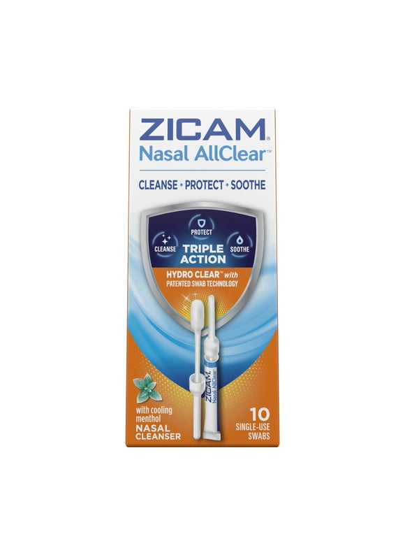 Zicam Nasal AllClear, Triple Action Nasal Cleanser with Cooling Menthol, Protect, Soothe, Cleanse Nasal Passages, Sinus Relief, Drug-Free, 10 count