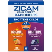 ZICAM RapidMelts Original + Nighttime Homeopathic Zinc Tablets for Cold Shortening, 25 Count
