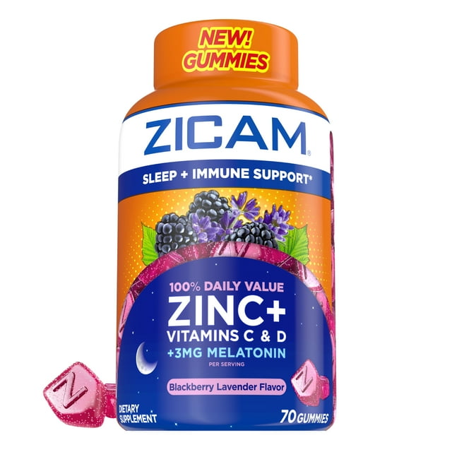 Zicam Sleep + Immune Support. Zinc, Gummy Supplement, Blackberry