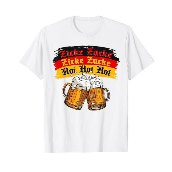 Zicke Zacke Funny Germany Flag Oktoberfest German Beer Lover White T-Shirt Short Sleeve Tee
