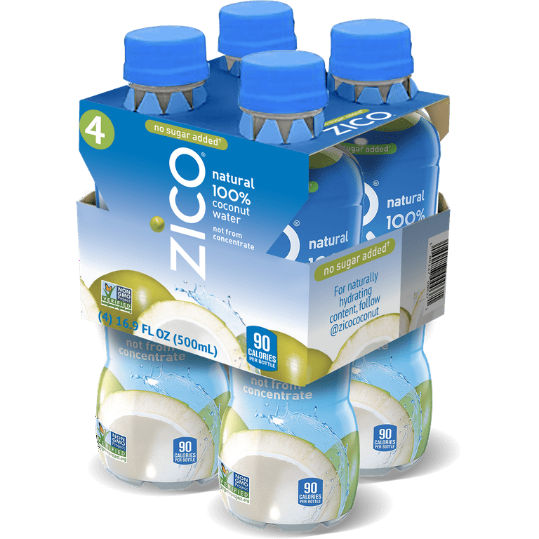 Zico 100% Natural Coconut Water, 16.9 fl oz, 4 Pack - Walmart.com