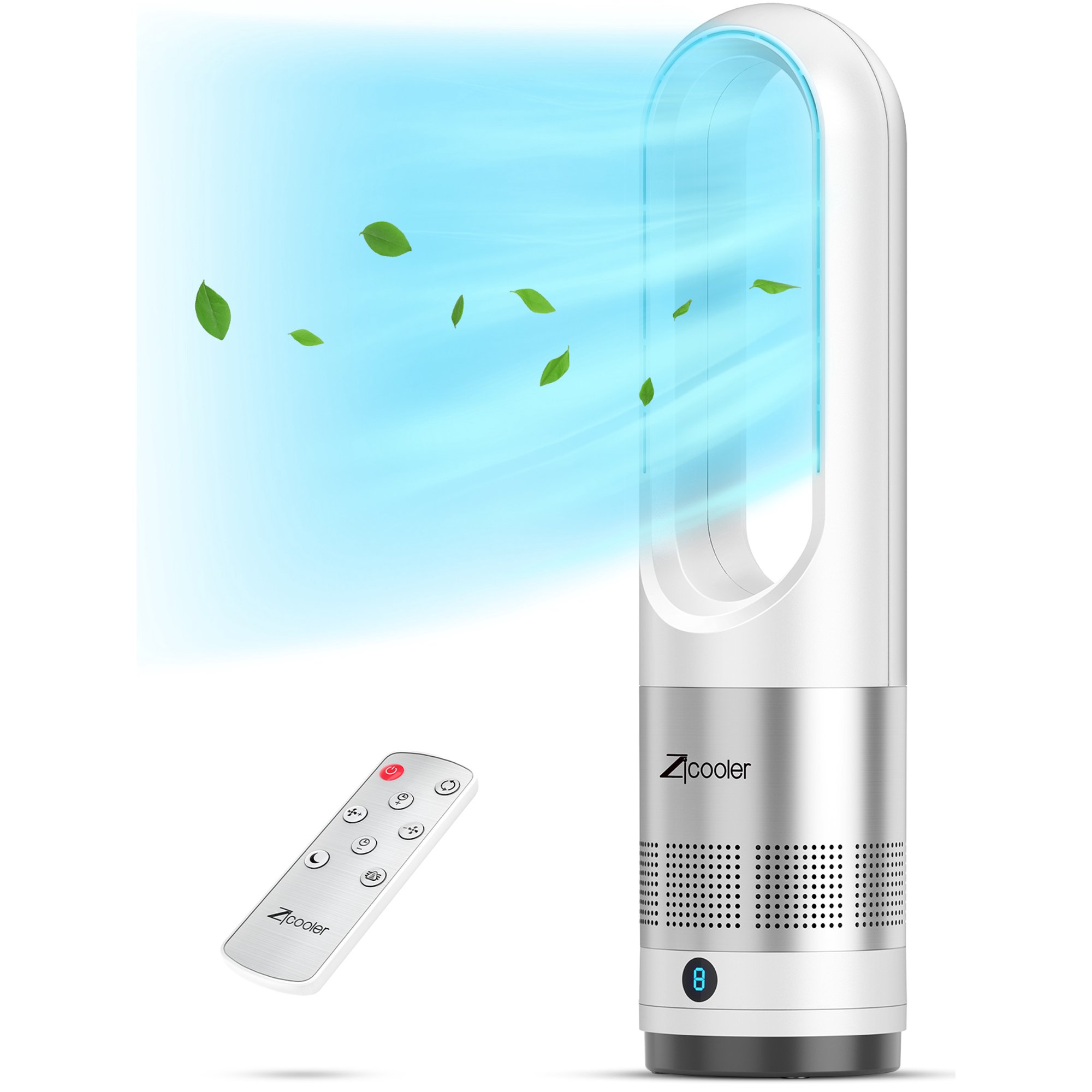Zicooler 22 Tower Fan for Bedroom, Bladeless Fan with Remote, 8 Speeds, Quiet  Fan, 9H Timer, 80° Swing, LED Display with Auto Off - Walmart.com