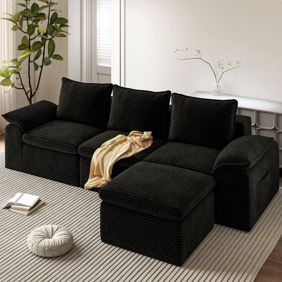 Zidtia L-Shaped Cloud Couch Sectional Sofa, 104" Convertible Modular Deep Seat with Double-Layer Cushion & Headrest - Black, for Living Room