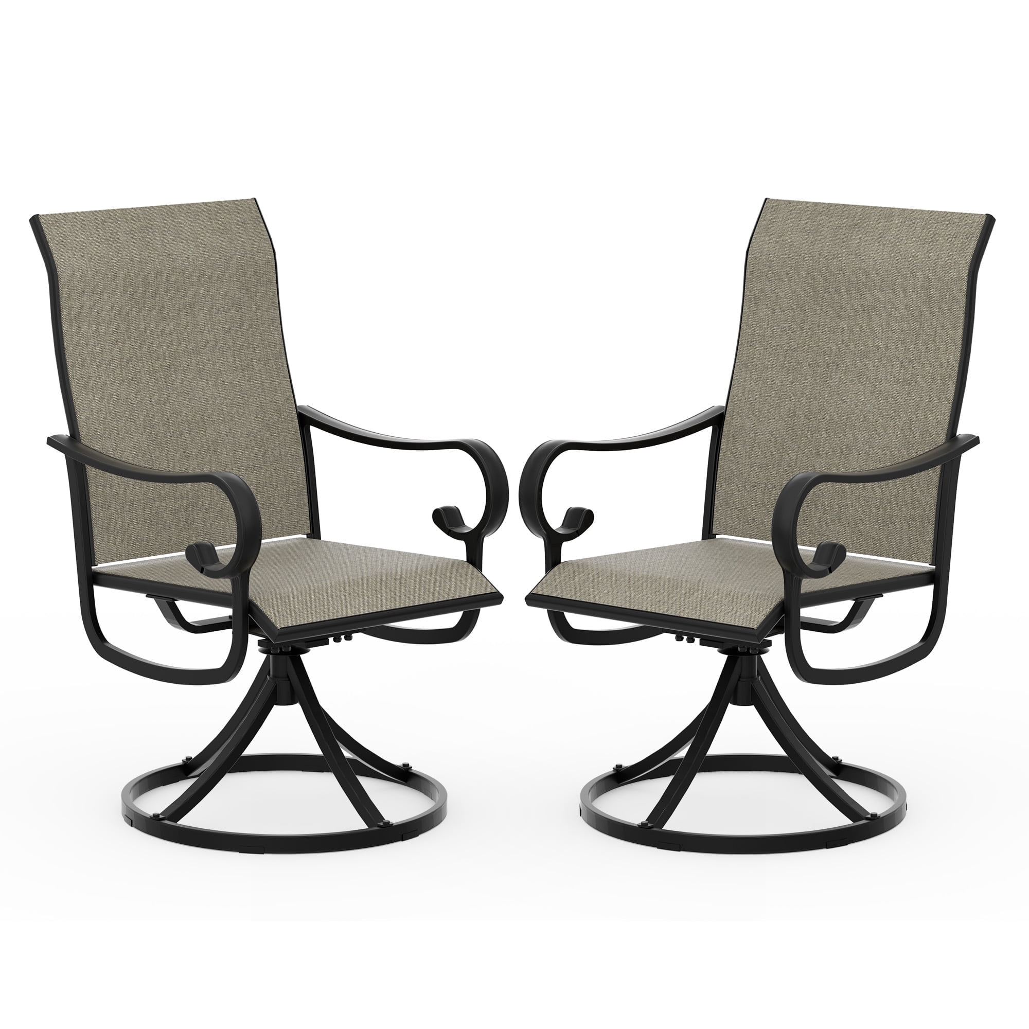 Zidtia Patio Swivel Rocker Chairs Set of 2, High Back Outdoor Dining Chairs with Sturdy Metal Frame, All-Weather Swivel Chairs,Brown