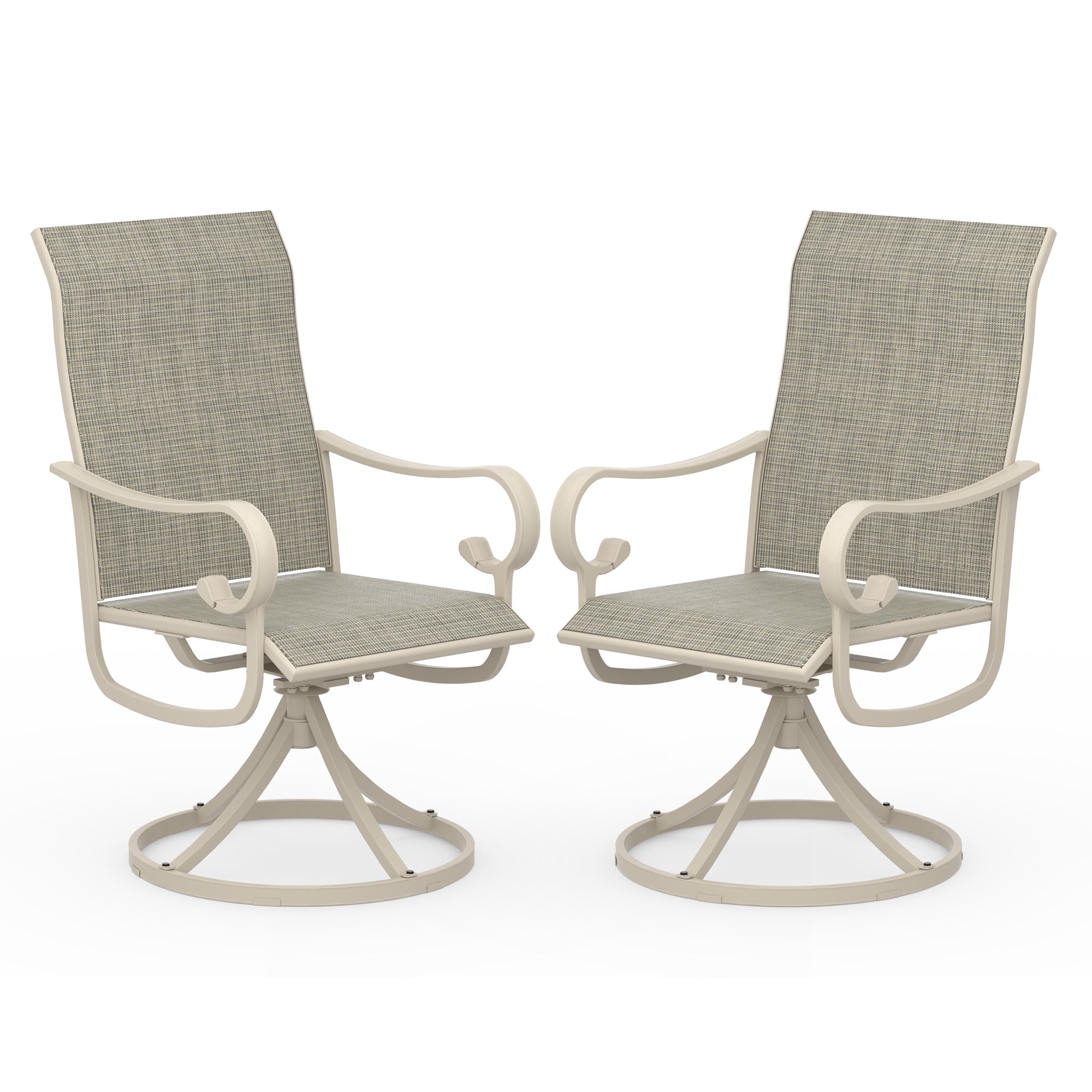 Zidtia Patio Swivel Rocker Chairs Set of 2, High Back Outdoor Dining Chairs with Sturdy Metal Frame, All-Weather Swivel Chairs,Sandshell