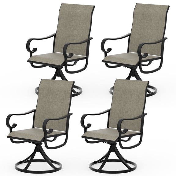 Zidtia Patio Swivel Rocker Chairs Set of 4, High Back Outdoor Dining Chairs with Sturdy Metal Frame, All-Weather Swivel Chairs,Brown