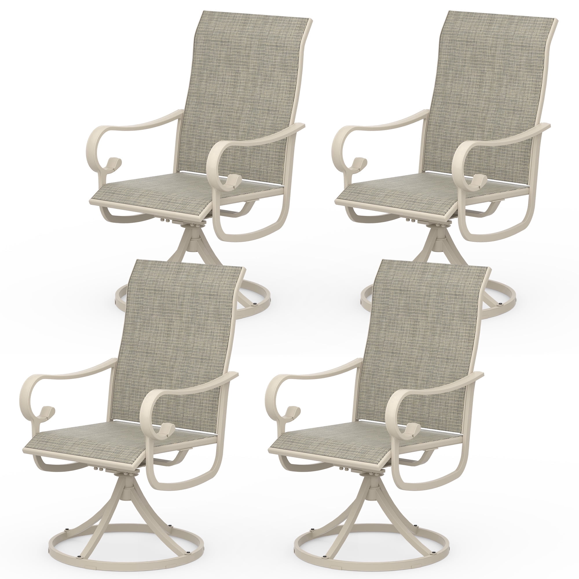 Zidtia Patio Swivel Rocker Chairs Set of 4, High Back Outdoor Dining Chairs with Sturdy Metal Frame, All-Weather Swivel Chairs,Sandshell