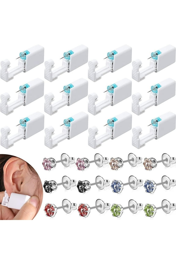 Self Ear Piercing Kit with Rhinestone Studs, 12 Pack