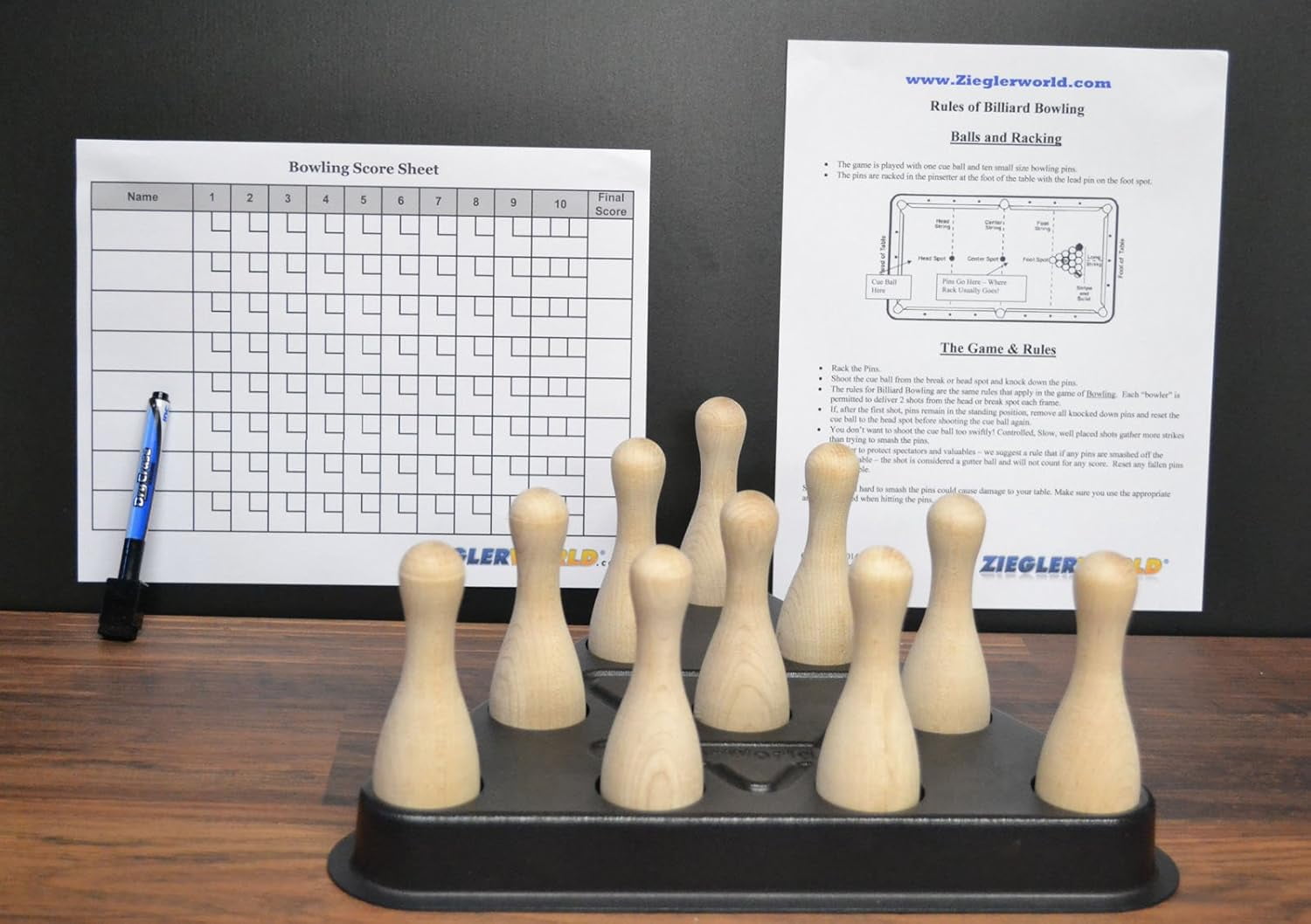 Zieglerworld Pool Table Billiard Cue Ball Bowling Game with Laminated ...