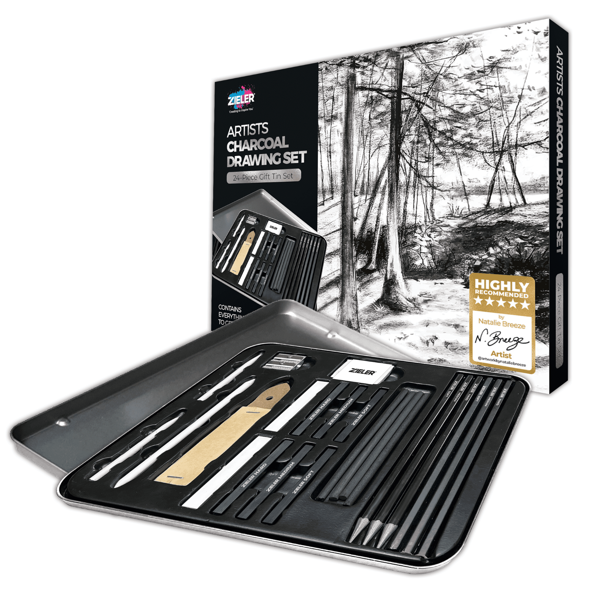 Zieler® 24 Piece Artists Charcoal Drawing Set