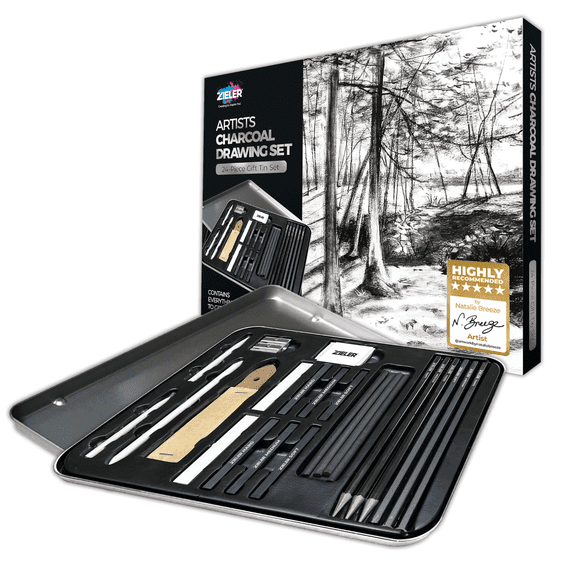 Zieler 24 Piece Artists Charcoal Drawing Set