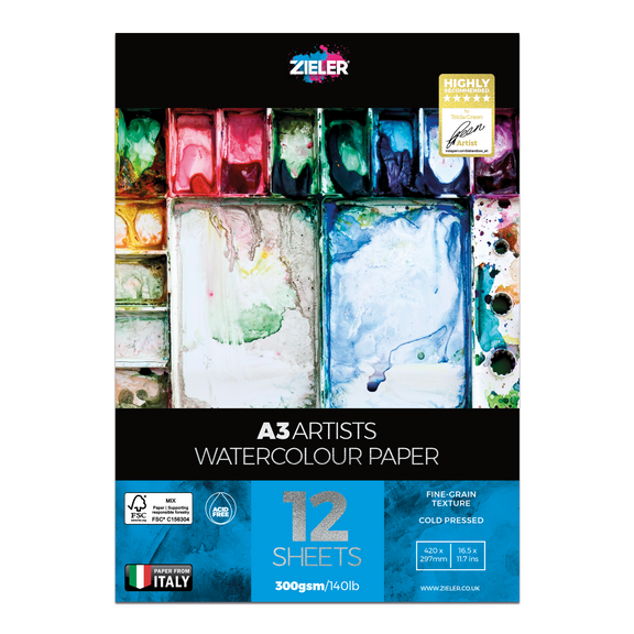 Zieler A3 16.5 x 11.7 Inch Watercolor Paper Pad - 12 Sheets
