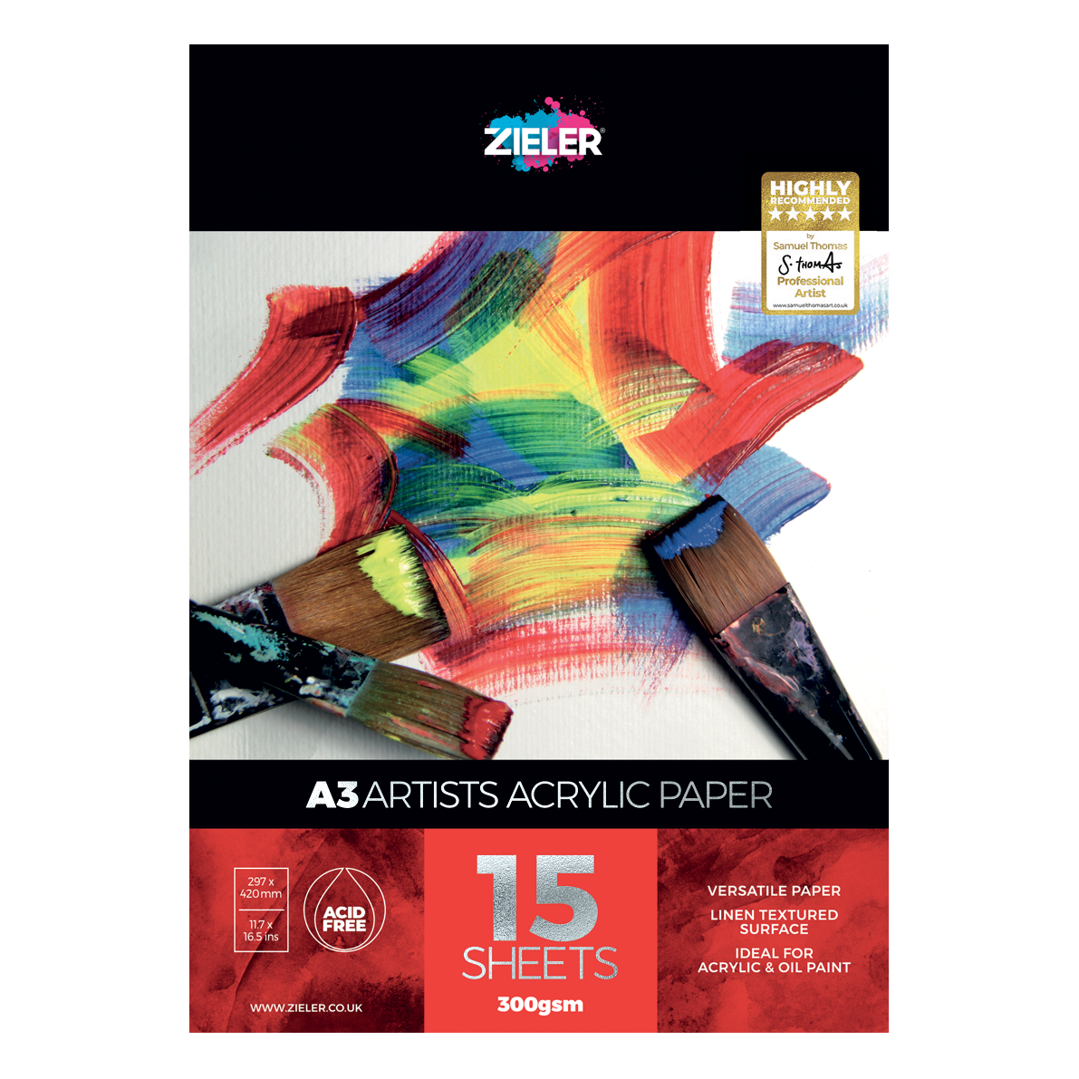 Zieler A3 Bound 16.5 x 11.7 Inch Acrylic & Oil Pad Textured 300gsm, 15 Sheets