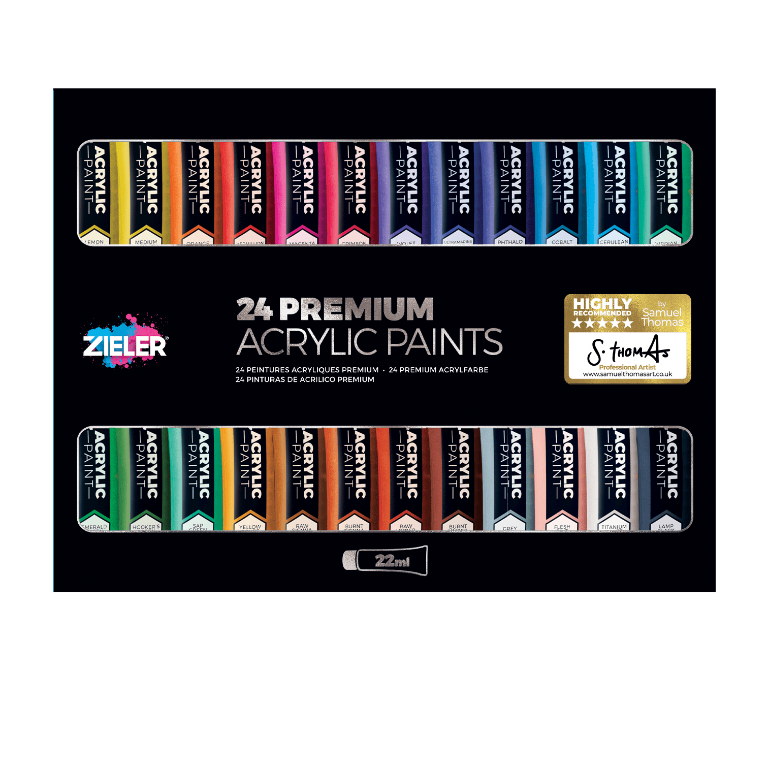 Zieler® Premium Acrylic Paints Set, 24 High Pigment & Vibrant Colors