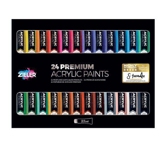 Zieler Premium Acrylic Paints Set, 24 High Pigment & Vibrant Colors