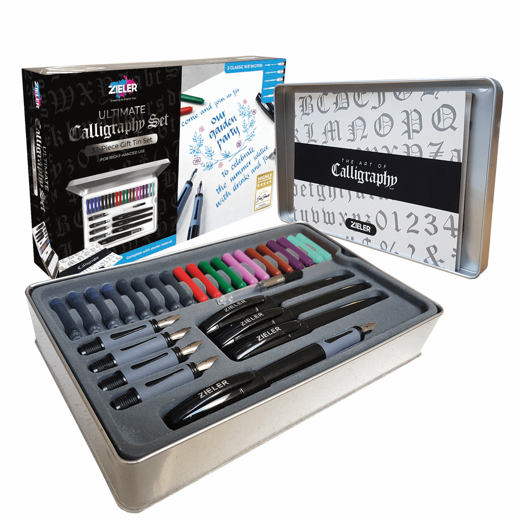 Zieler Ultimate Calligraphy Pen Gift Set (32 pieces), Presented in a Tin Gift Box