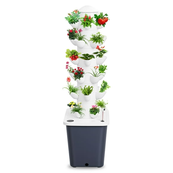 Ziertyon Hydroponic Growing Tower, 6 Layers, 30 Plants, 10L Tank, Indoor Vertical Garden Kit, Soilless Cultivation for Herbs, Fruits, Vegetables