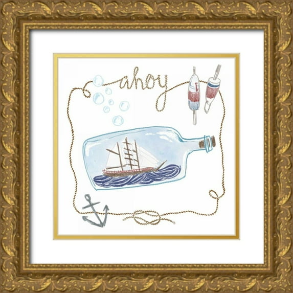 Zieve Miller, Sara 12x12 Gold Ornate Wood Framed with Double Matting Museum Art Print Titled - Ship in a Bottle Ahoy