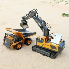 Remote Control Excavator, Remote Control Construction Toys Vehicle with Metal Bed and Light/Music, Birthday Gifts for Boys Girls Age 3+ Year Old