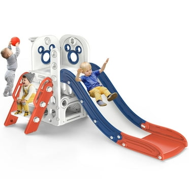Zifadola Sturdy Kids Slide, 4-in-1 Toddler Slide and Climber Playset with Basketball, Orange
