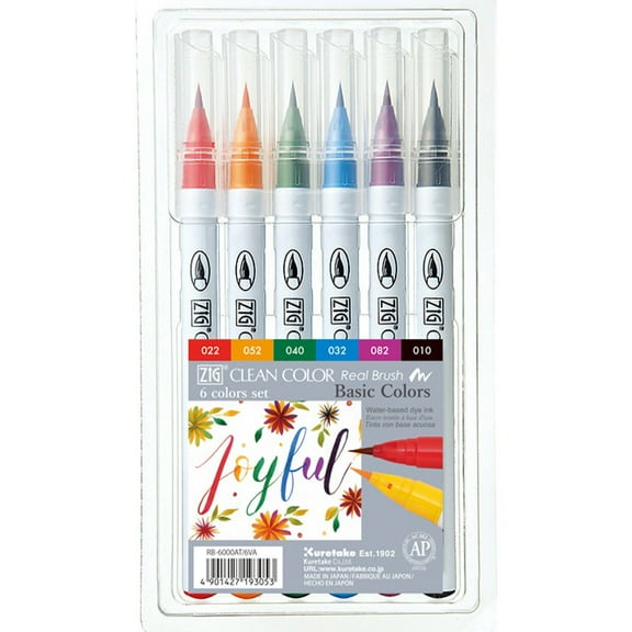 Zig Clean Color Real Brush Markers 6 Pkg Primary