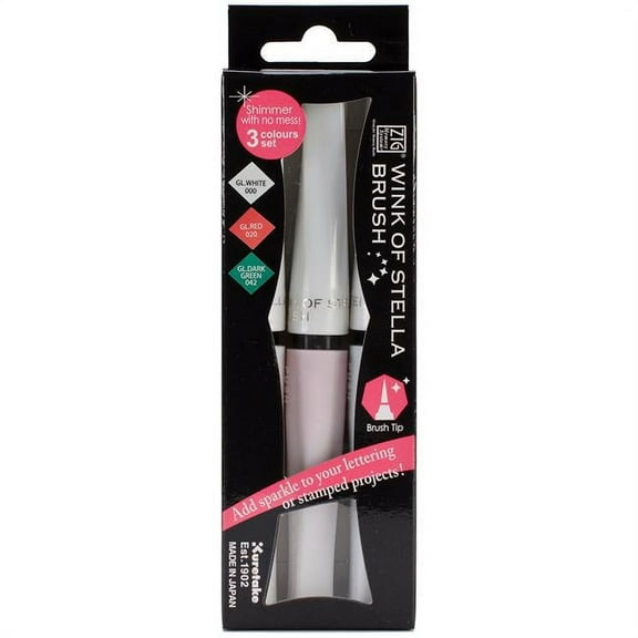Zig Memory System Wink of Stella Brush Glitter Markers 3/Pkg-White Christmas-White, Red, Dark Green