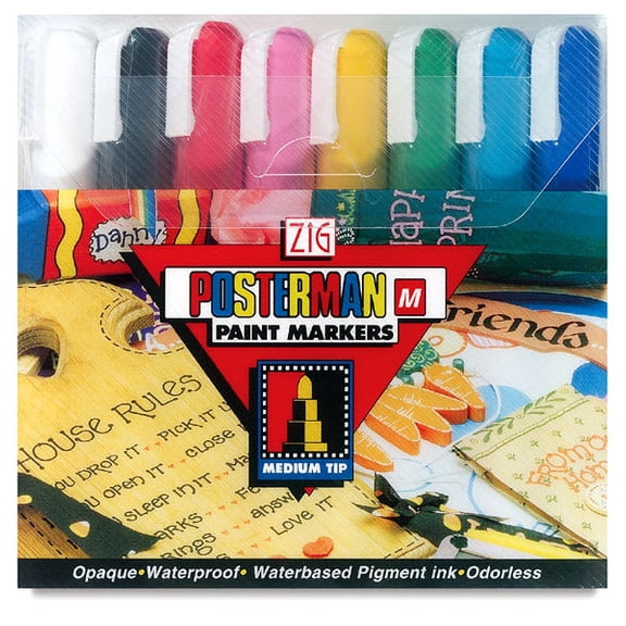Zig Posterman Paint Marker Set - Set of 8, Assorted Colors, 2 mm, Medium Tip