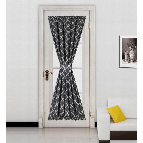( Zig Zag ) Black 1Pc Printed 2 Tone Color Stripe French Door Foam Backing Insulated Thermal Blackout Rod Pocket Curtain Panel With Tieback 55"W X 72"L 