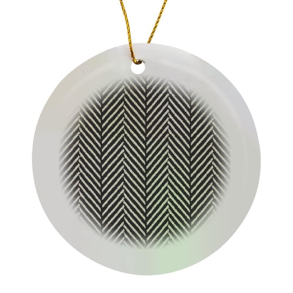 3drose, Zig Zag Black N White, Circle Porcelain Ornament