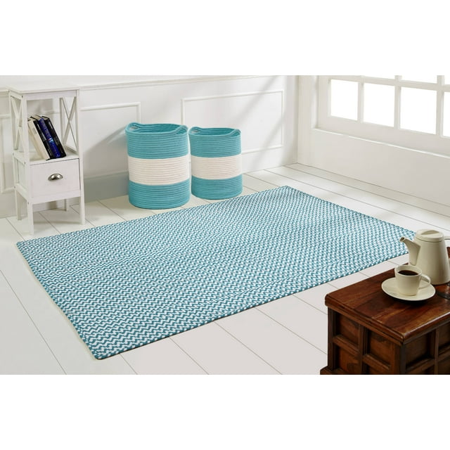 Zig Zag Braided Rug 4X6 Teal & White