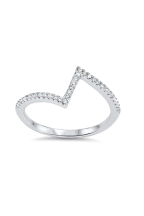Zig Zag Cubic Zirconia Designer Ring Sterling Silver 925