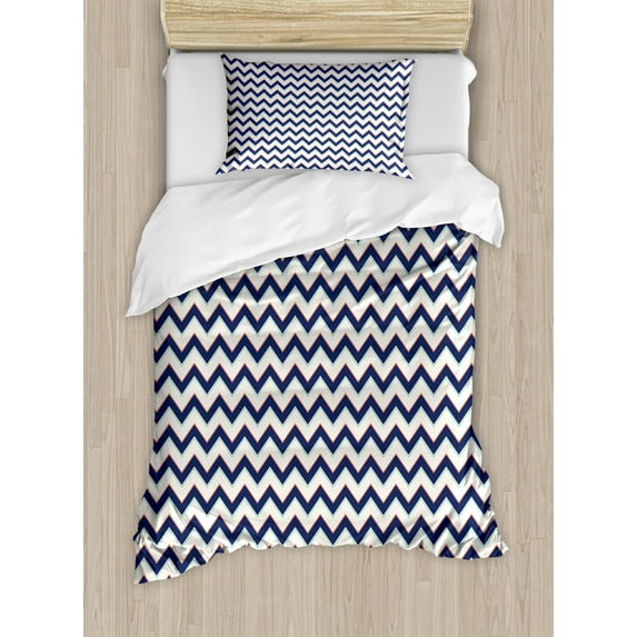 Zig Zag Duvet Cover Set, Geometric Retro Pattern with Funk Art Effects Featured Details Graphic, Decorative 2 Piece Bedding Set with 1 Pillow Shams, Twin Size, Multicolor, by Ambesonne
