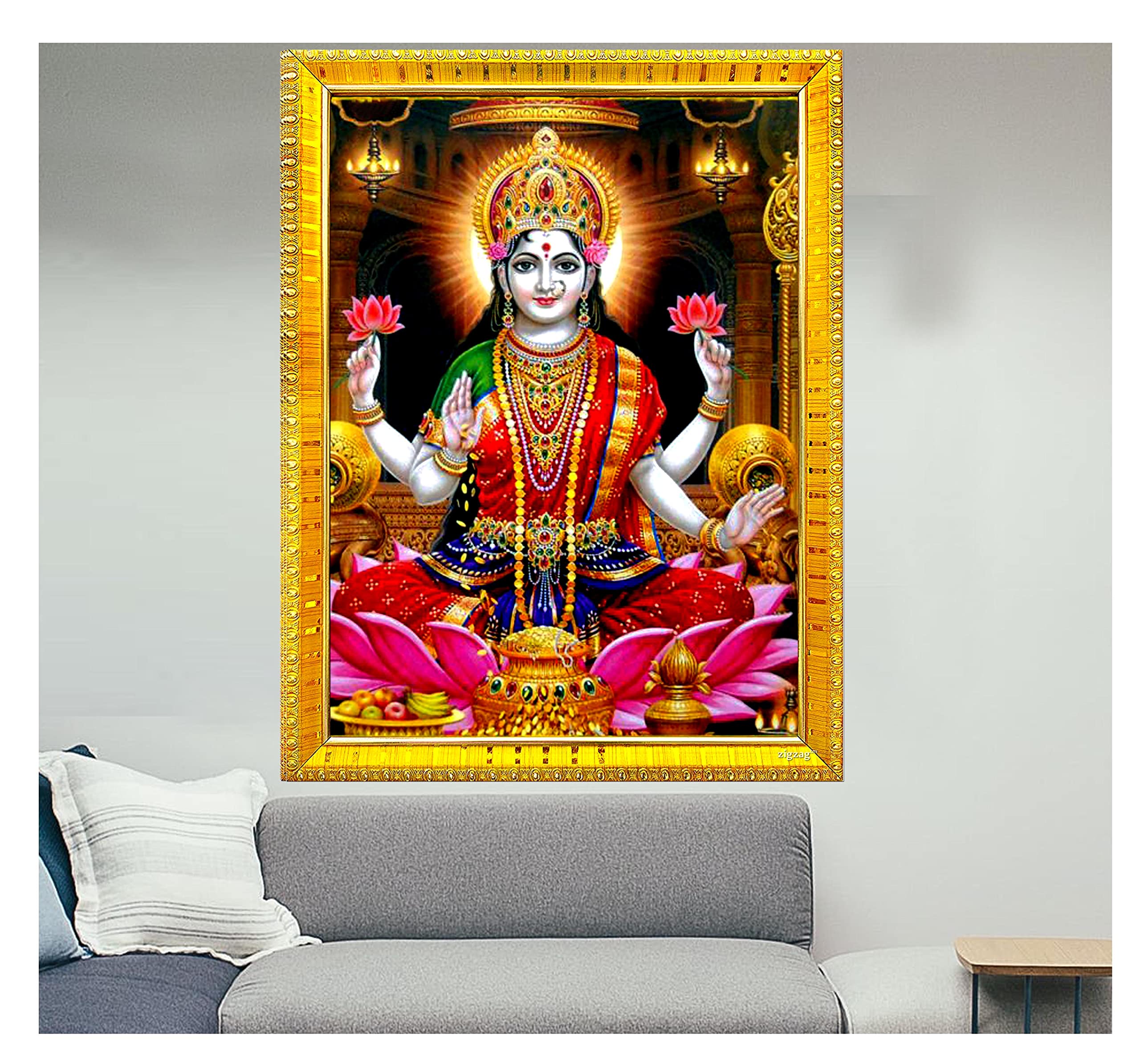 Zig Zag Goddess Maa Lakshmi Devi Big Photo Frame For Wall/Table/Pooja