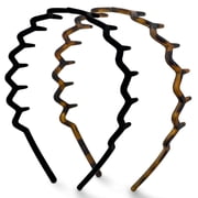 Zig Zag Headbands - Non-Slip Teeth, Wave Edge, Plastic, Acrylic, Black and Tortoise, 2 Count