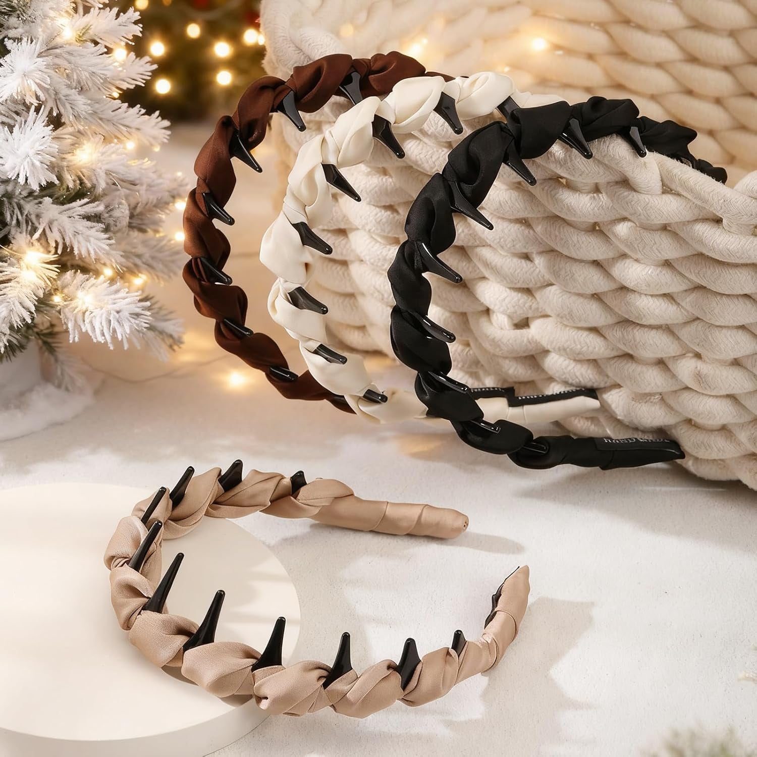 Zig Zag Headbands - Non Slip Satin Braided Comb Headband with Teeth - Plastic Retro High Skull Headband Fashion Accessories