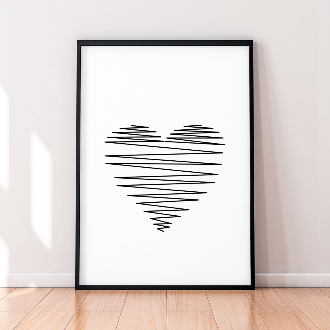 Zig Zag Heart Love Single Line Minimalist Poster, Modern Living Room ...