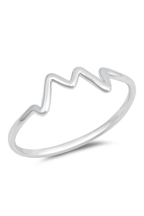Zig Zag Heartbeat EKG Pulse Ring .925 Sterling Silver Electric Band Jewelry Female Male Size 6